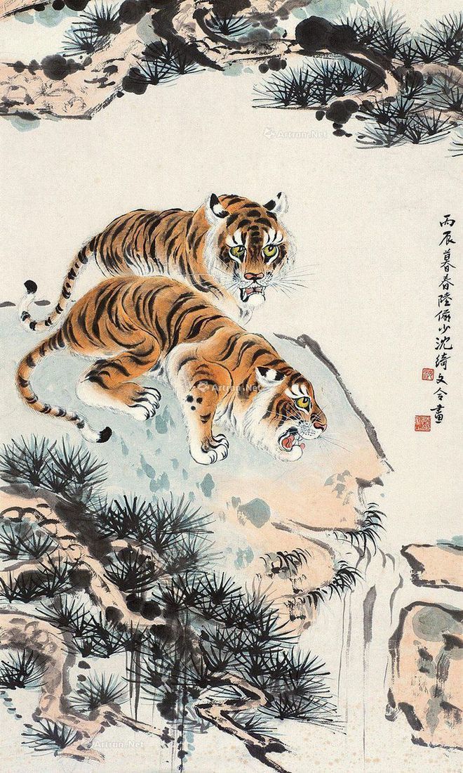 圖：陸儼少、沈綺文合畫《雙虎圖》