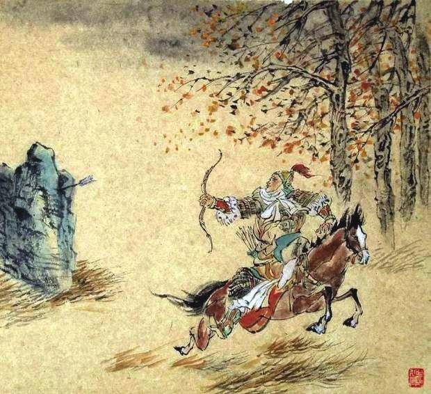 “林暗草驚風(fēng)，將軍夜引弓?！碑?huà)作